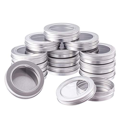 BENECREAT 14 Pack 100ml Latas de hojalata Latas de Aluminio Redondas con Tornillo Contenedores de la Tapa con Ventana Transparente: Ideal para almacenar Especias, Dulces, te o Regalos (Platinum)