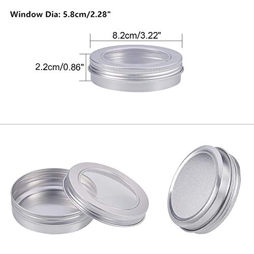 BENECREAT 14 Pack 100ml Latas de hojalata Latas de Aluminio Redondas con Tornillo Contenedores de la Tapa con Ventana Transparente: Ideal para almacenar Especias, Dulces, te o Regalos (Platinum)