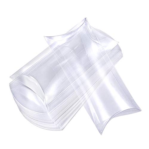 BENECREAT 30 Pack Caja Transparente de Plástico PVC Cajita Plegable de Regalo en Forma de Almohada Almacenemiento de Caramelo para Navidad Boda Fiesta Cumpleaños Ducha de Bebé