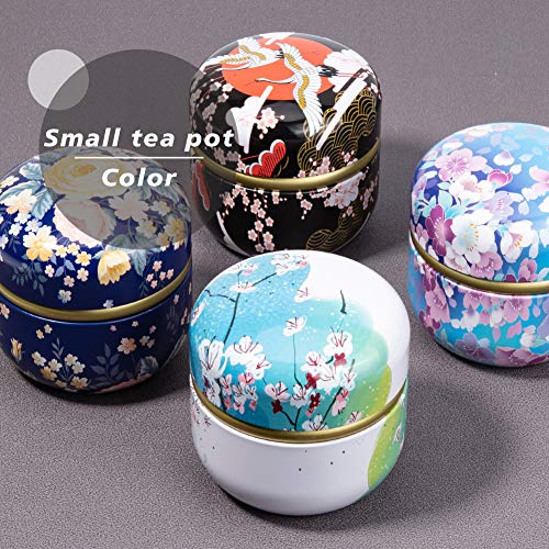 BENECREAT 4 Pack Bote de Té Estilo Japones Tarro de Hojalata con Doble Hermético Tapas Contenedor de Multiuso para Especias, Azucar, Té de Flores