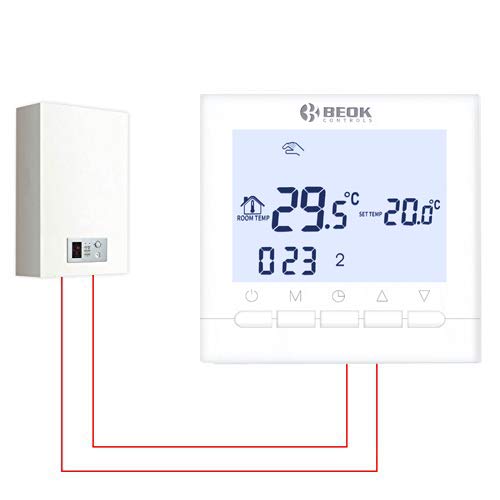 Beok BOT-313W 3A Termostato Programable Digital de Calefacción por Calderas de Gas,con Pantalla LCD Controlador de Temperatura de Luz de Fondo Blanco Funciona con Pilas