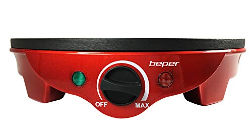 Beper BT.700Y Crepera eléctrica, 1300 W, 0.4 litros, 0.02 Decibeles, Aluminum, Rojo y negro