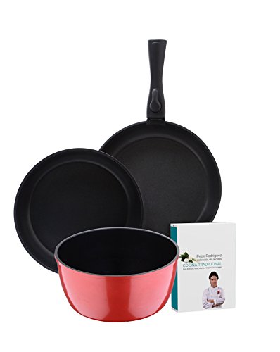 Bergner Click&Cook Batería de Cocina con Mango Desmontable, Aluminio Forjado, Red, 27 cm