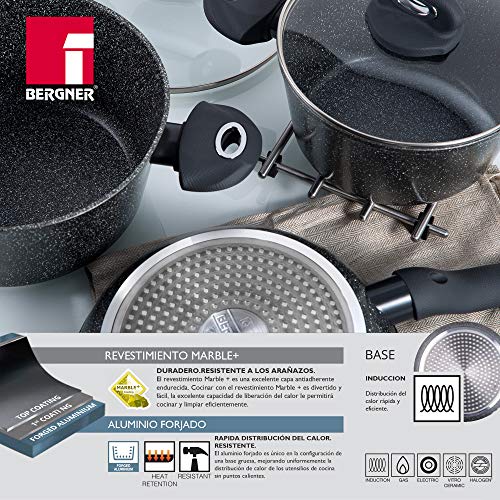 Bergner Q2921 Set 5pc batería de cocina aluminio forjado, inducción, Orion, Gris