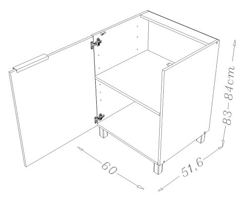 Berlenus CP6BG - Mueble bajo de Cocina con 1 Puerta (60 cm), Color Gris Brillante