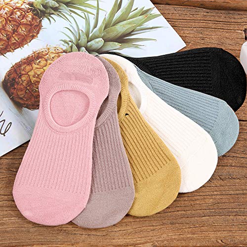 Bestele 6 Pares Calcetines Invisibles Hombre & Mujer, Algodón Transpirable Calcetines Cortos Elástco Con Silicona Antideslizante Calcetín Para Zapatos de Casuales (6*Colores de Helado, 34-40)