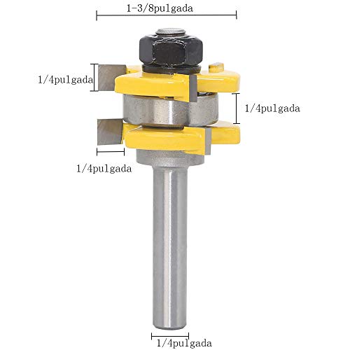 Bestgle 2 unidades Lengua Ranura Ranuradora Juego de brocas Pisos para puertas de madera mango de 1/4 pulgadas, herramienta 3 dientes en forma de T ajustables