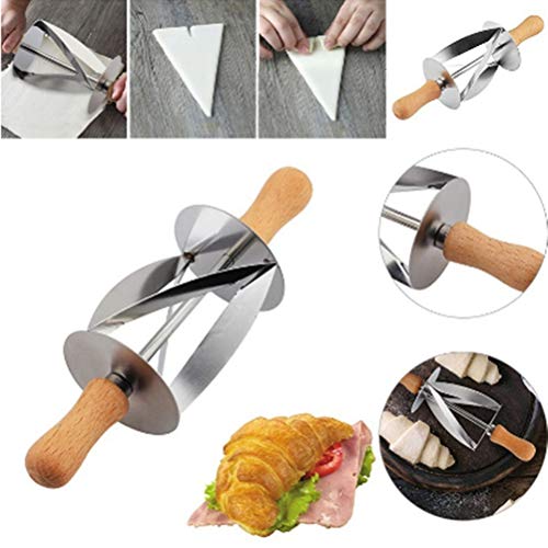 BESTonZON 2 Unids Cortador de Rodillo Croissant de Acero Inoxidable Pastelería Masa Rodillo Slicer con Mango De Madera para Hacer Croissant Hornear Herramientas