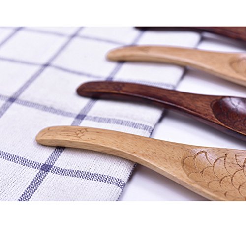 BESTONZON Cuchara de sopa de madera estilo japonés con patrón de peces retro, pala de arroz, utensilio de cocina para utensilios de cocina, sopa, catering (burlywood)