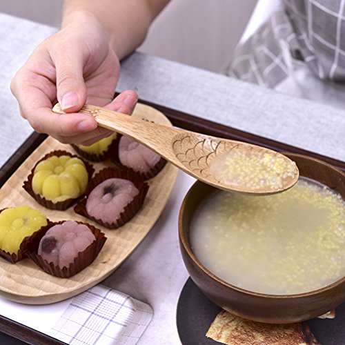 BESTONZON Cuchara de sopa de madera estilo japonés con patrón de peces retro, pala de arroz, utensilio de cocina para utensilios de cocina, sopa, catering (burlywood)