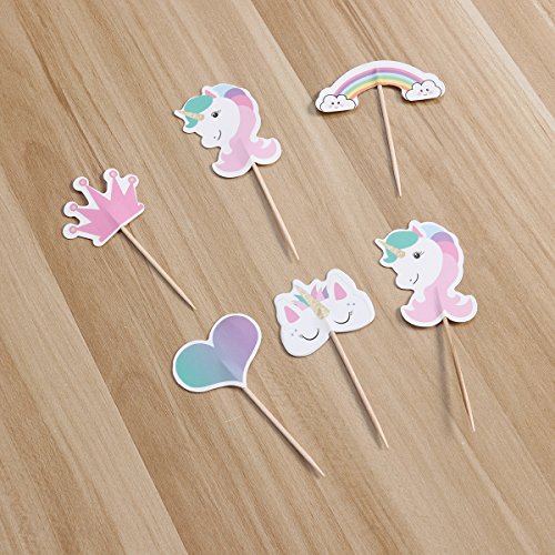 BESTOYARD 24 unids Cupcake Unicornio Selecciones Cumpleaños Rainbow Cake Topper Cóctel Decoración Sticks Fiesta de Cumpleaños Suministros