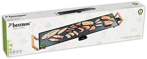 Bestron Asia Lounge Grill Teppanyaki XXL con Diseño Asiático, Con Asas de Bambú, 1800 W, Negro