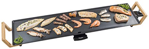 Bestron Asia Lounge Grill Teppanyaki XXL con Diseño Asiático, Con Asas de Bambú, 1800 W, Negro