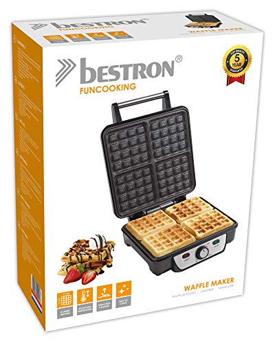 Bestron ASW281 Gofrera con Revestimiento Antiadherente, 1100 W, Acero Inoxidable, Gris