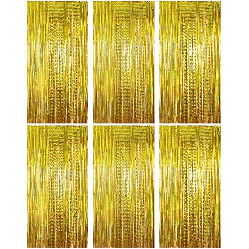 BETESSIN 6pcs Cortina Brillante (1*2m) Cortina de Oropel Metálica Cortina de Borla de Fondo de Foto Para Decoración Pared Fiestas Cumpleaños Navidad Boda Color Oro