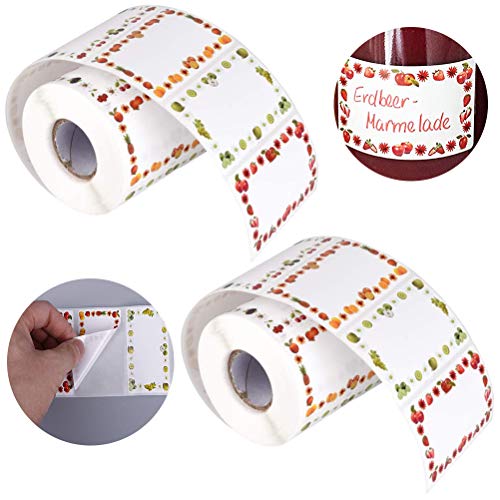 BETOY 400 Piezas Mermelada de Pegatinas autoadhesivas, Etiquetas Autoadhesivas diseño Fruits Pegatinas Self-adhesive labels para tarros de Mermelada,etiquetas para el hogar,etiquetas para congeladores