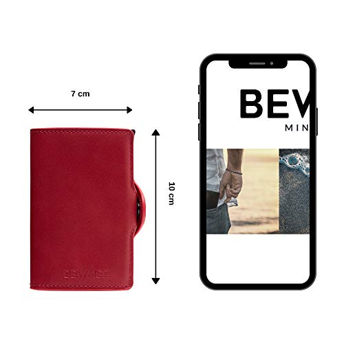 BEWMER Billetera para Tarjetas de crédito Delgada con protección de Cerradura RFID Porta Tarjetas rígido anticontracción y Monedero con Sistema de Bloqueo de Tarjetas anticaída (Rojo Monedero)