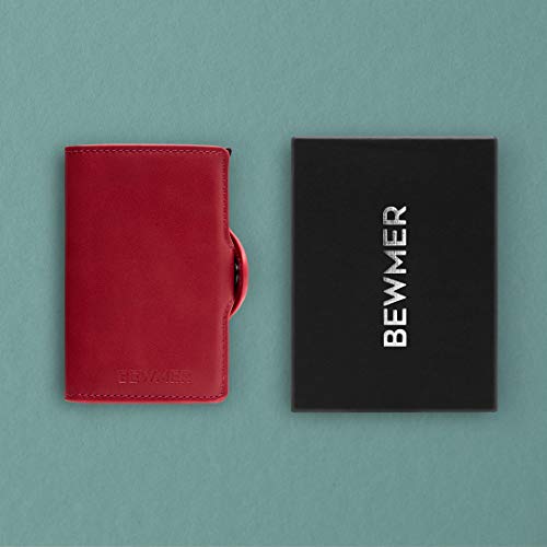 BEWMER Billetera para Tarjetas de crédito Delgada con protección de Cerradura RFID Porta Tarjetas rígido anticontracción y Monedero con Sistema de Bloqueo de Tarjetas anticaída (Rojo Monedero)