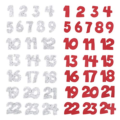 BHGT 2 Conjuntos(48pcs) Números 1-24 de Fieltro de Navidad Calendario de Adviento Adornos Navideños Manualidades Decoración Ornamentos