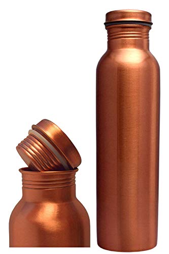 Bhuvika - Juego de 2 botellas de cobre con revestimiento lacqour antiempañamiento con tapa de diseño, 1000 ml, cobre