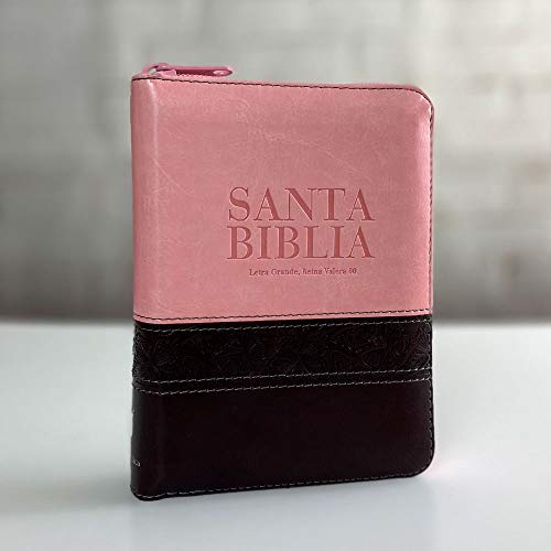 Biblia Reina Valera 1960 tamaño bolsillo cierre/índice piel italiana Rosa/marrón