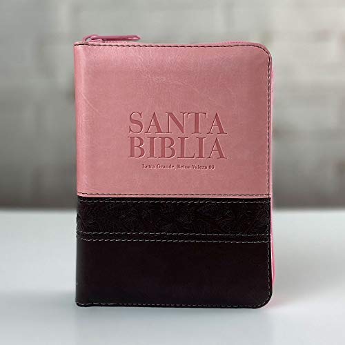 Biblia Reina Valera 1960 tamaño bolsillo cierre/índice piel italiana Rosa/marrón