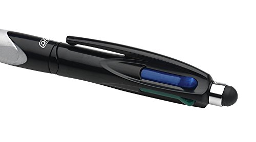 BIC 4 colores Stylus bolígrafos punta media (1,0 mm) - Grip Verde o Gris, Blíster de 1 Unidad