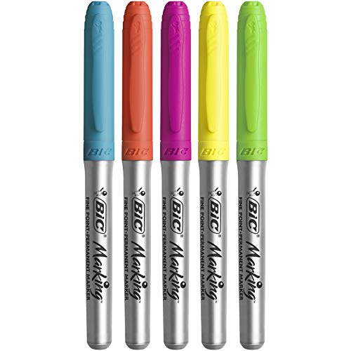 BIC Marking marcadores permanentes punta media – colores Pastel Surtidos, Blíster de 5 unidades