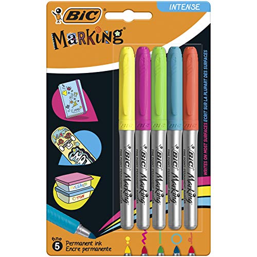 BIC Marking marcadores permanentes punta media – colores Pastel Surtidos, Blíster de 5 unidades