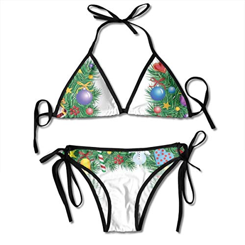 Bikini para Mujer, Letra H mayúscula, patrón de árbol de Pino con Imagen de Estrellas temáticas de celebración navideña, Traje de baño de Dos Piezas