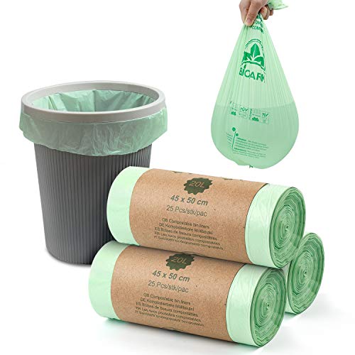 BIOARK bolsas 100% compostables, 15-20 litros, 50 unidades, bolsas de basura de cocina pequeñas