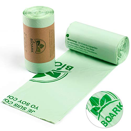 BIOARK Bolsas de basura 100% compostables, 50 litros, 25 unidades, extra gruesas, para césped y hojas de yardo, bolsas de basura comerciales, EN 13432, certificado por TUV Home Ok Compost