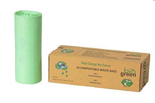 Biogreen Bolsas de Basura para Cocina para 30 litros, compostable, 50 Bolsas - Bolsas de Basura de Cesta para residuos de Comida – 30 litros EN 13432 –