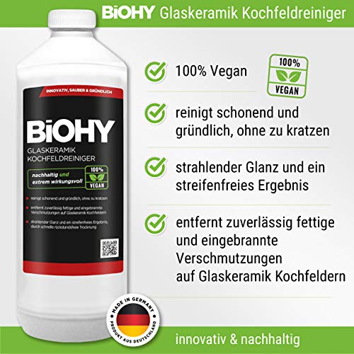 BiOHY Limpiador de vitrocerámica (1 botella de 1 litro) | Cocina radiantemente limpia, para electrodomésticos, Bosch & Siemens - brillo sin rayas (Glaskeramik Kochfeldreiniger)