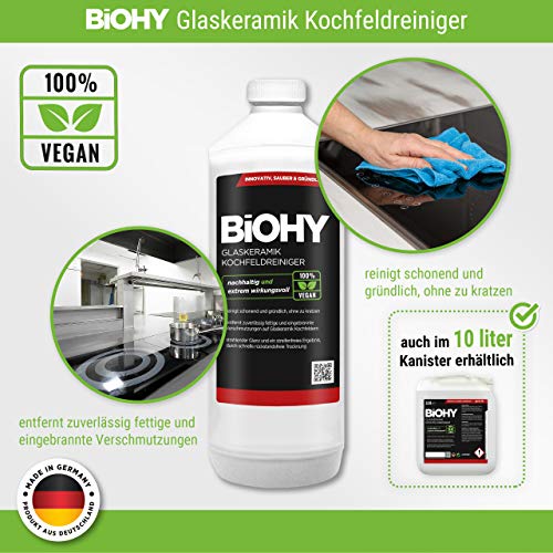 BiOHY Limpiador de vitrocerámica (1 botella de 1 litro) | Cocina radiantemente limpia, para electrodomésticos, Bosch & Siemens - brillo sin rayas (Glaskeramik Kochfeldreiniger)