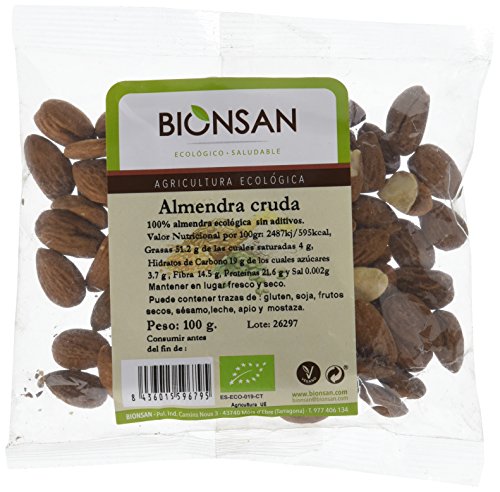 Bionsan Almendra Cruda Ecológica con Piel | 4 Paquetes de 100 gr | Total: 400 gr