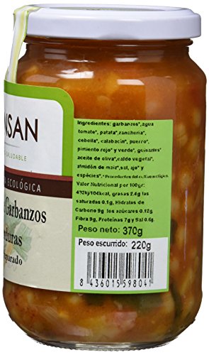 Bionsan Cocido Ecológico de Garbanzos con Verduras - 6 botes de 370 gr - Total: 2220 gr