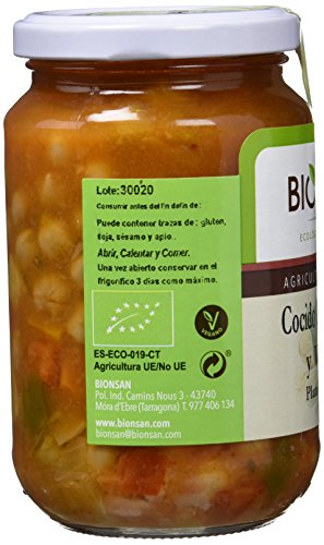 Bionsan Cocido Ecológico de Garbanzos con Verduras - 6 botes de 370 gr - Total: 2220 gr