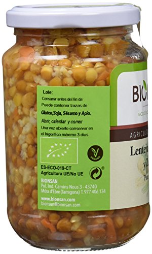 Bionsan Lentejas Cocidas con Arroz Integral y Zanahoria Ecológicas - 6 Botes de 220 gr - Total: 1320 gr