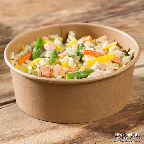 BIOZOYG Bio tazón desechable de Ensalada y Sopa marrón Redondo 1000 ml I Tazones biodegradables envases corrugados de cartón Kraft con Revestimiento Interno de PLA I 50 Tazones Desechables