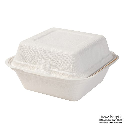 BIOZOYG Caja de caña de azúcar desechable Bio Burger-Box Biodegradable I Burger-Box de bagazo compostables 500 ml Plegable con Tapa Caja 16x16 cm I 500x Burger-Box Cuadrada Blanco