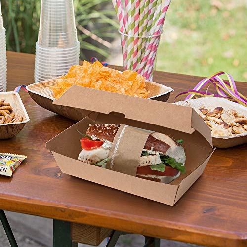 BIOZOYG Caja de cartón Take Away 50 Piezas I Cajas de Comida robustas con Tapa de bisagra Alta I Caja de Snacks de cartón Kraft I Envase To Go de cartón marrón 13 x 24,8 x 7,5 cm I Biodegradable