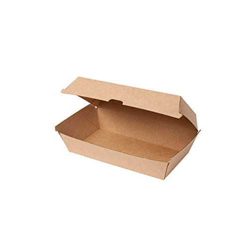 BIOZOYG Caja de cartón Take Away 50 Piezas I Cajas de Comida robustas con Tapa de bisagra Alta I Caja de Snacks de cartón Kraft I Envase To Go de cartón marrón 13 x 24,8 x 7,5 cm I Biodegradable