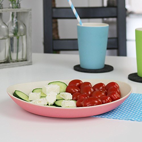 BIOZOYG Platos de bambú orgánico I Platos para niños Platos de Torta Platos para Servir tazón de Fuente I 4 x Platos de Comedor ovalados de melamina Natural Blanco/Azul, 22,5 x 19 cm