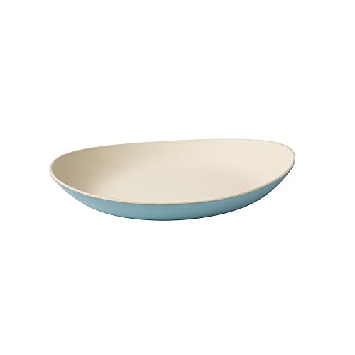 BIOZOYG Platos de bambú orgánico I Platos para niños Platos de Torta Platos para Servir tazón de Fuente I 4 x Platos de Comedor ovalados de melamina Natural Blanco/Azul, 22,5 x 19 cm