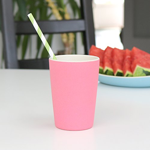 BIOZOYG Vajilla Eco Friendly de bambú para niños I 4 Tazas de melamina vajilla de Fiesta Taza de café Reutilizable Apta para lavavajillas sin BPA Taza Natural I Blanco/Verde 300 ml