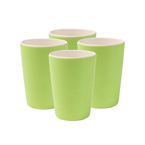 BIOZOYG Vajilla Eco Friendly de bambú para niños I 4 Tazas de melamina vajilla de Fiesta Taza de café Reutilizable Apta para lavavajillas sin BPA Taza Natural I Blanco/Verde 300 ml