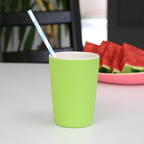 BIOZOYG Vajilla Eco Friendly de bambú para niños I 4 Tazas de melamina vajilla de Fiesta Taza de café Reutilizable Apta para lavavajillas sin BPA Taza Natural I Blanco/Verde 300 ml