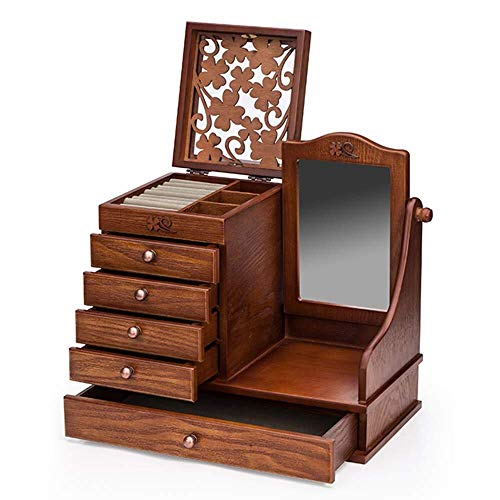 BJYX Clásico Tallado de Madera joyería cosmética Caja Una joyería de Almacenamiento de Gran Capacidad con Alta Definición Maquillaje Espejo (Size : Multiple Drawers)