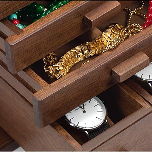 BJYX Portable de la joyería Caja de joyería Caja de Almacenamiento Caja de Reloj Collar Caja de Vestir de Gran Capacidad con Maquillaje de Alta definición Espejo (Color : Walnut Color)